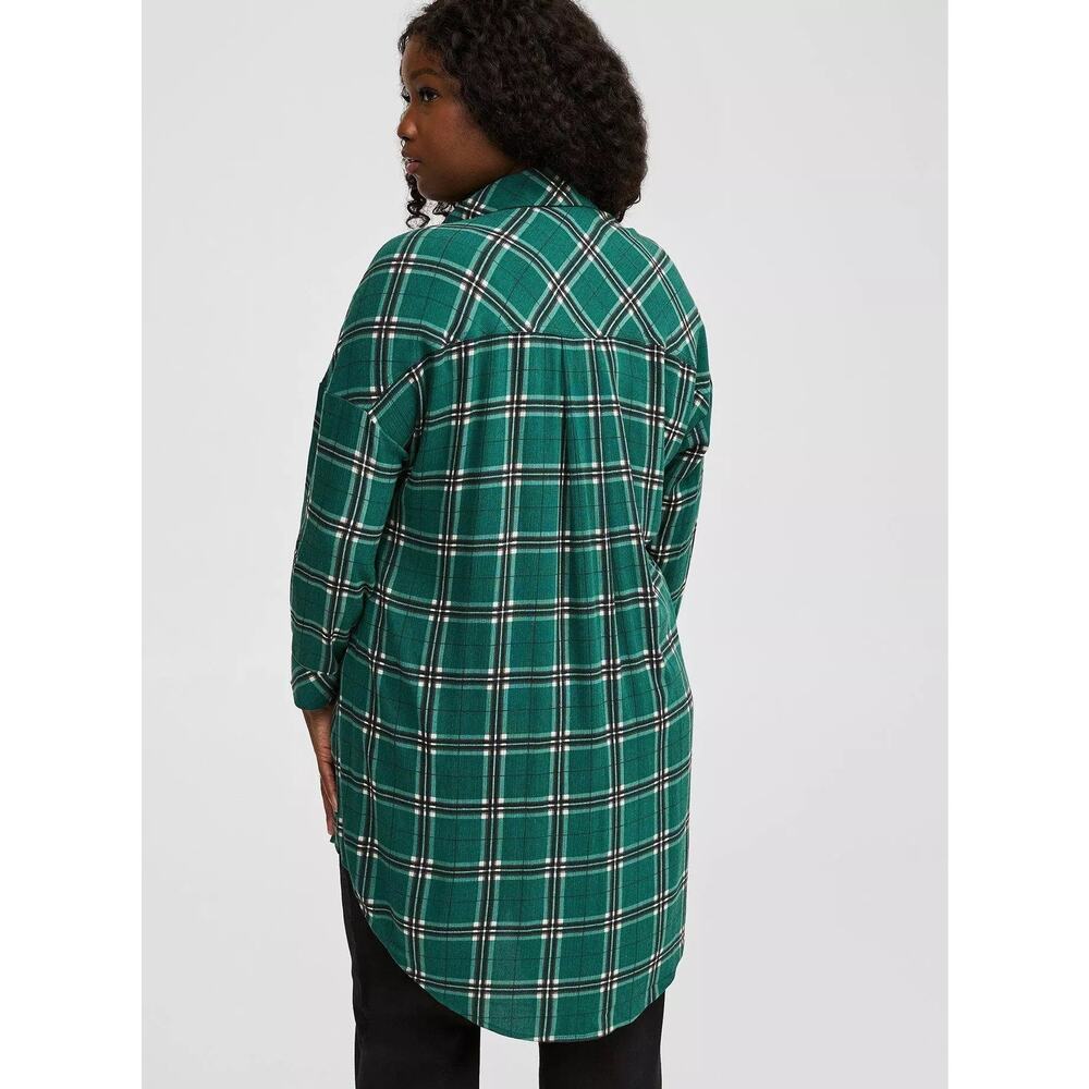 Torrid Oversized Kimono Shirt Asher Stripe Impatiens Green Pink Plaid 1 1X Gauze - Picture 3 of 8